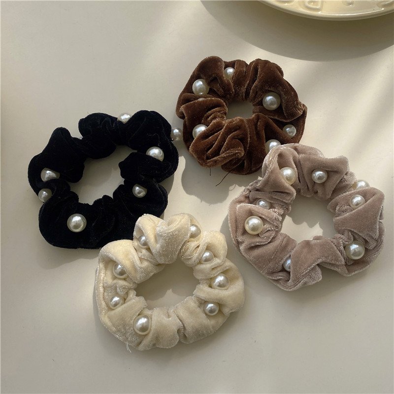 Corduroy simple Korean style headband new pearl big hair rope rubber band tied candy colored rubber band simple hair tie
