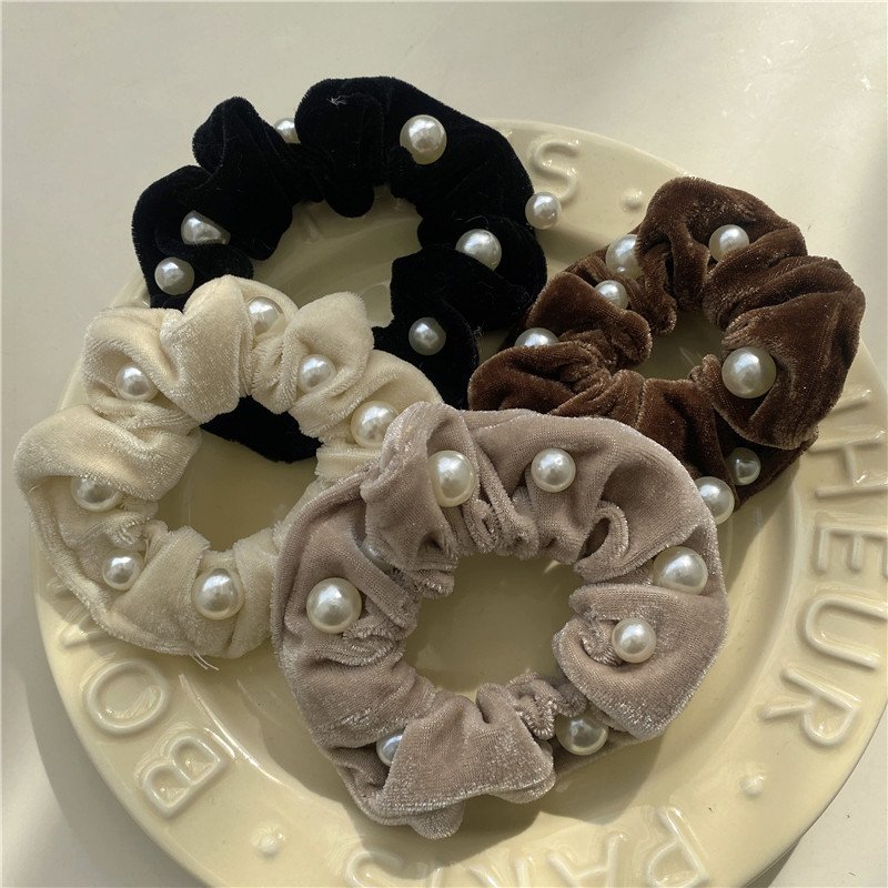 Corduroy simple Korean style headband new pearl big hair rope rubber band tied candy colored rubber band simple hair tie