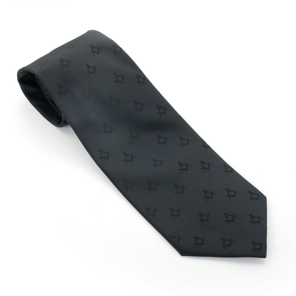 Quality New Craft Masonic Black Square & Compass Design Tie Regalia Masons Gift Mens Polyester Neck Ties Wholesale