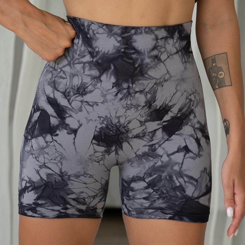 Women Girls Essential Seamless Compression Scrunch Back Squat Proof Tie Dye Booty Yoga Gym Workout Fitness Knitted Biker Shorts