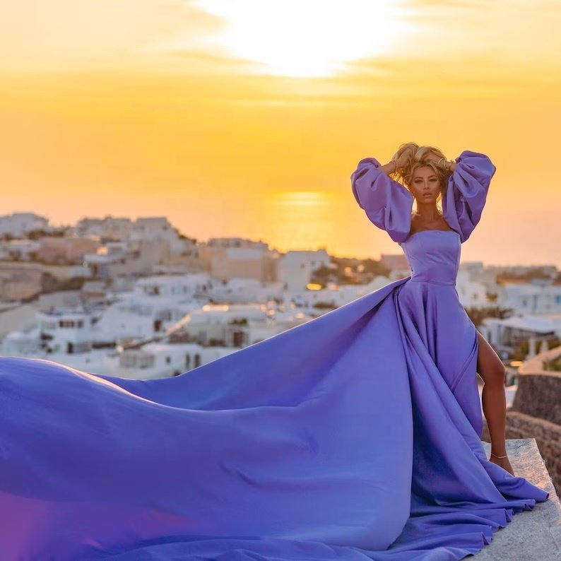 Handmade Long Flowy Flying Dress For Women Long Train Dress Santorini Photoshoot Dress