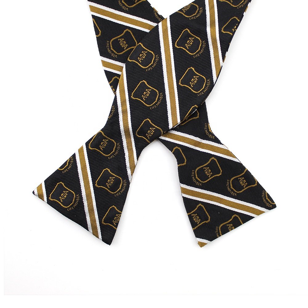 Mens Bowtie Fraternity Wholesale Adjustable Vintage Striped Black Custom Woven Logo Silk Man Self Tie Personalized Bow Tie