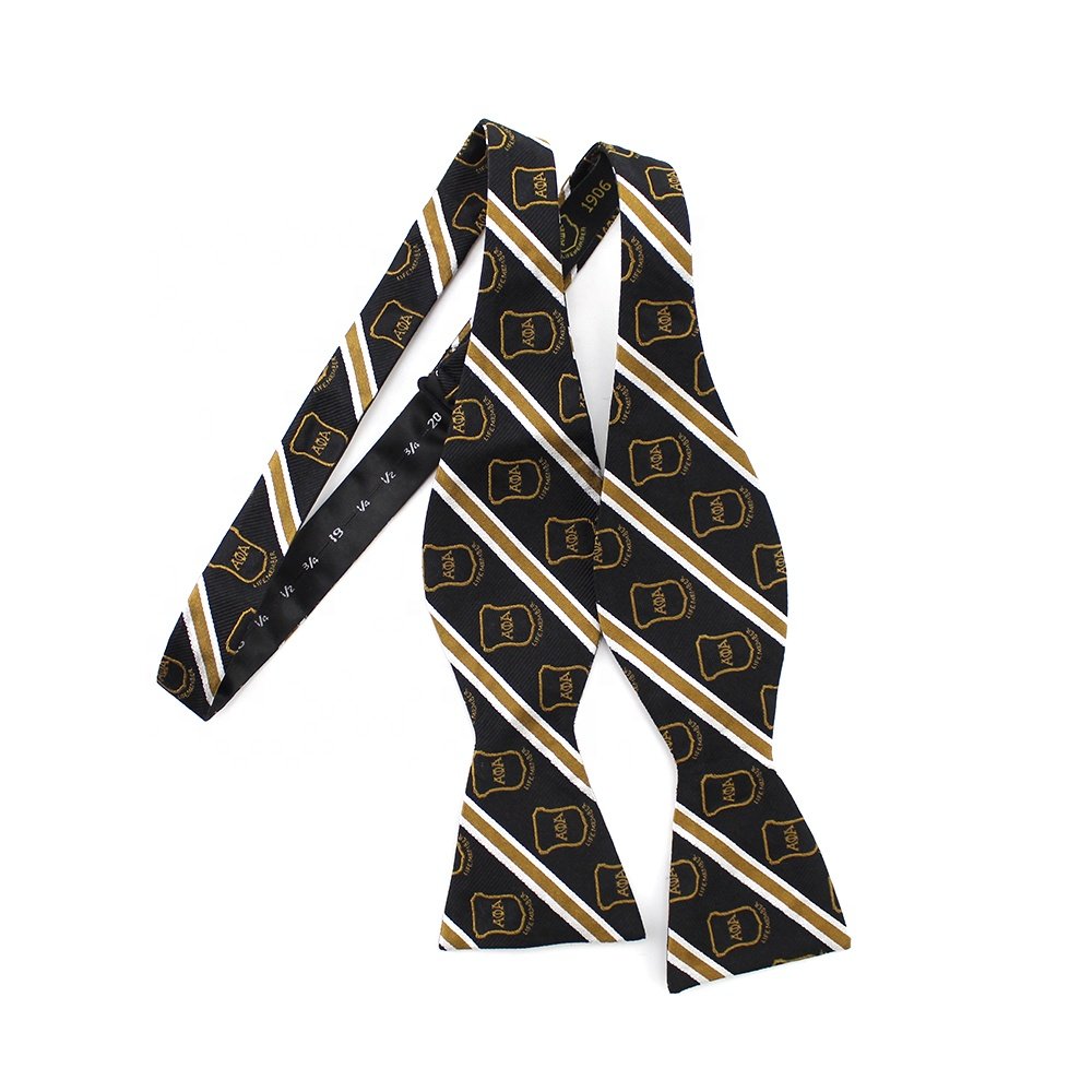 Mens Bowtie Fraternity Wholesale Adjustable Vintage Striped Black Custom Woven Logo Silk Man Self Tie Personalized Bow Tie