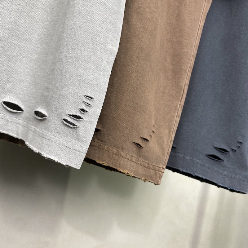Acid washed 100% cotton tees distressed cropped hole t shirt custom high quality casual Rock vintage crew neck t shirt men