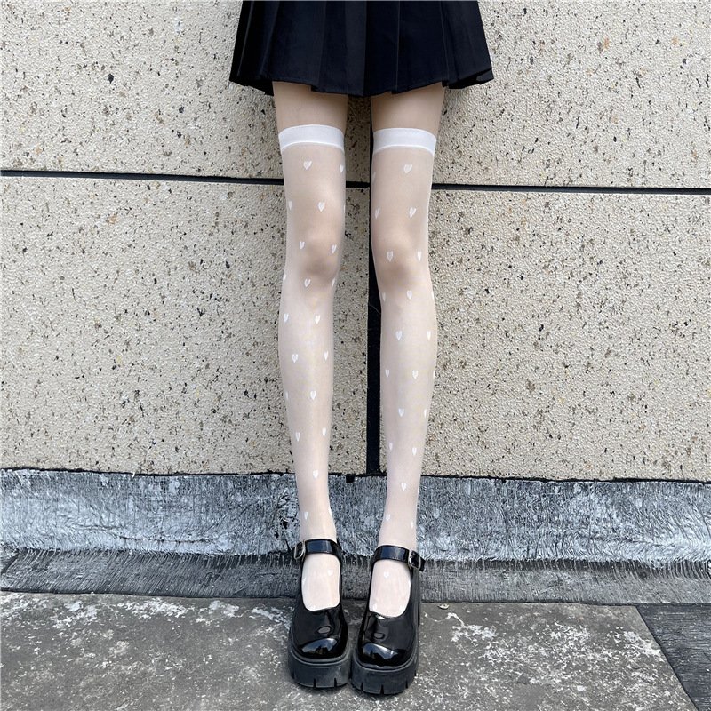 Women's Sexy Lace Thigh High Stockings Nylon Silk Love Hosiery Sheer Black White Stockings