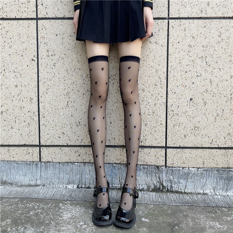 Women's Sexy Lace Thigh High Stockings Nylon Silk Love Hosiery Sheer Black White Stockings