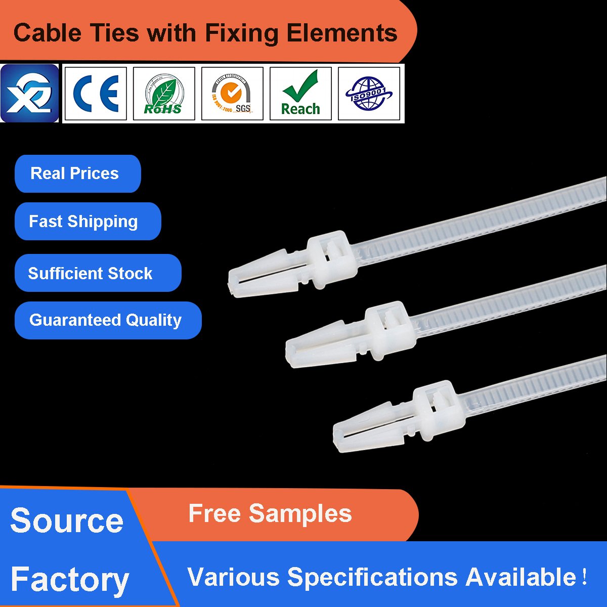 3.6*150mm Push Mount Cable Zip Ties with Arrowhead, used in areas with limited space
