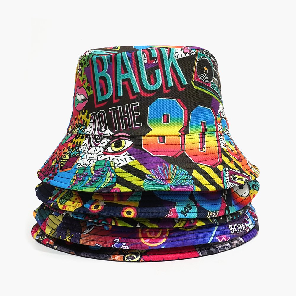 Custom Double-Sided Bucket Hat All Over Printing Vintage Disco Fisherman Hat Custom Reversible Sublimation Printing Tie Dyed Hat