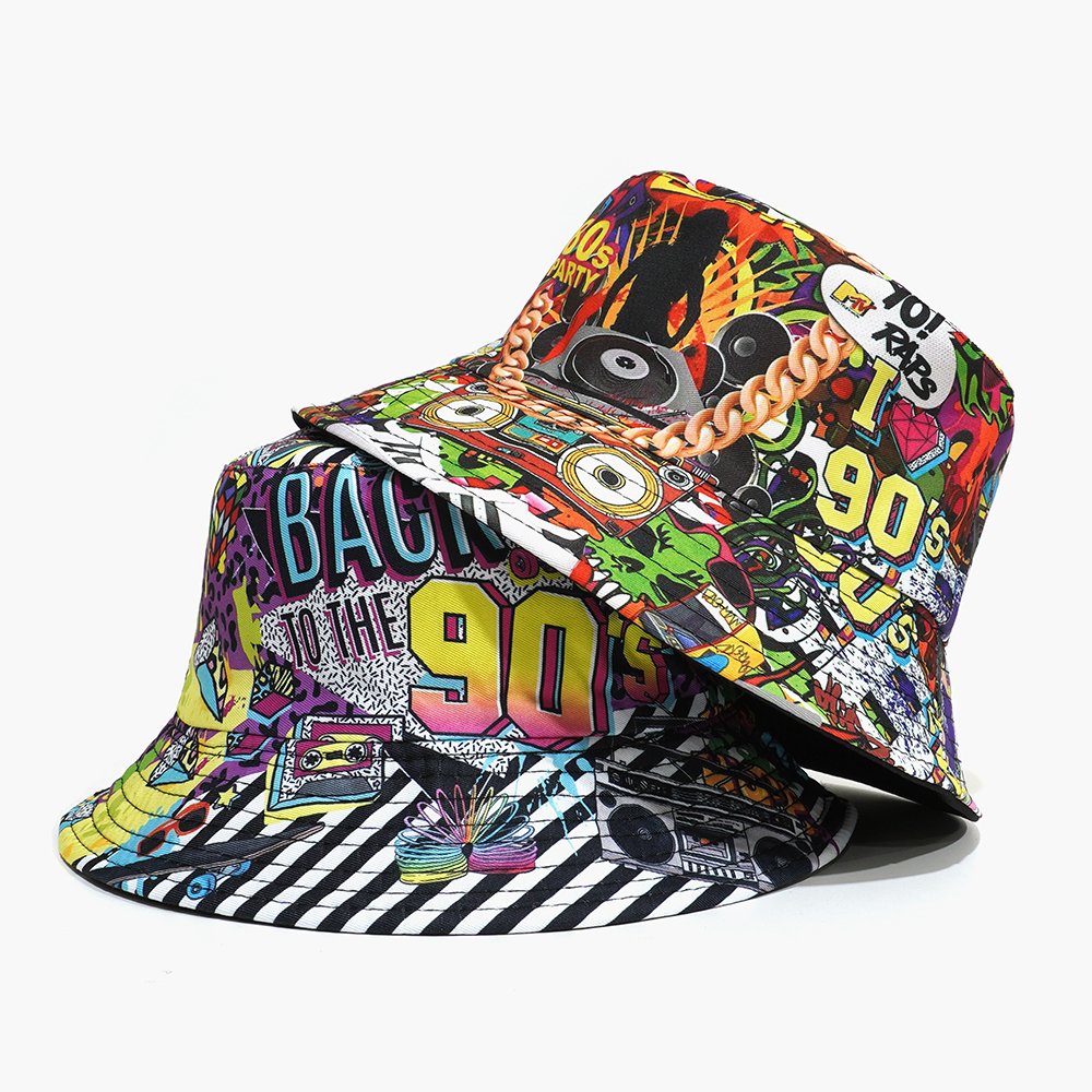 Custom Double-Sided Bucket Hat All Over Printing Vintage Disco Fisherman Hat Custom Reversible Sublimation Printing Tie Dyed Hat