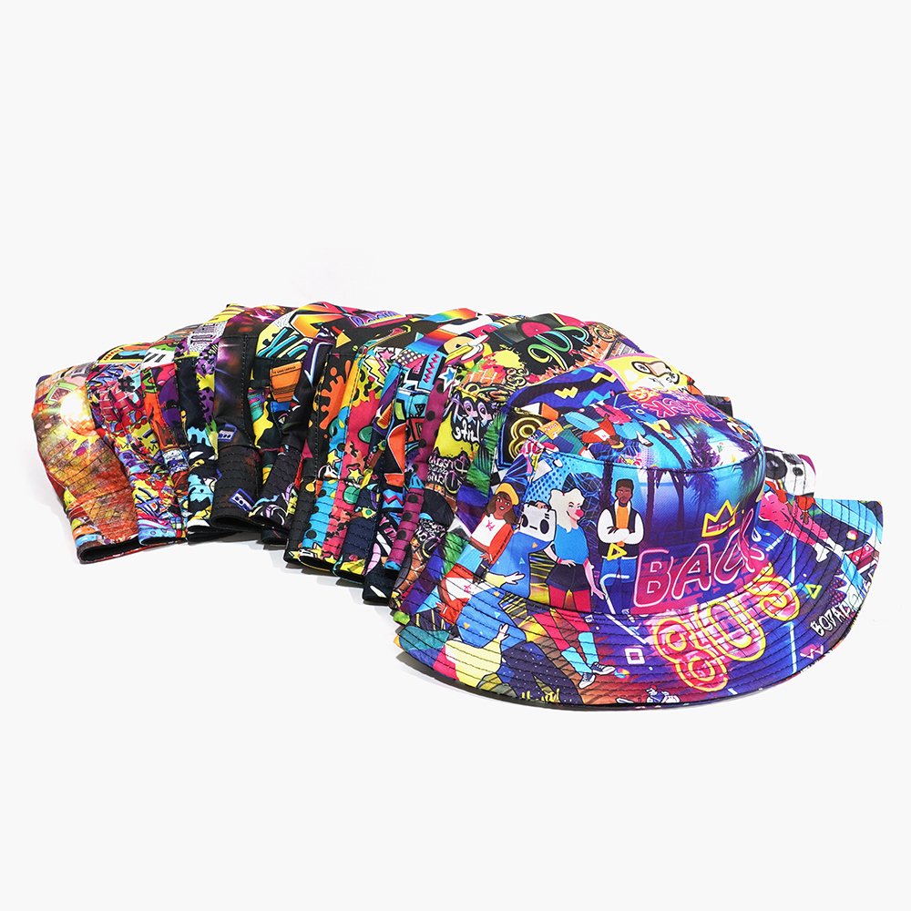 Custom Double-Sided Bucket Hat All Over Printing Vintage Disco Fisherman Hat Custom Reversible Sublimation Printing Tie Dyed Hat