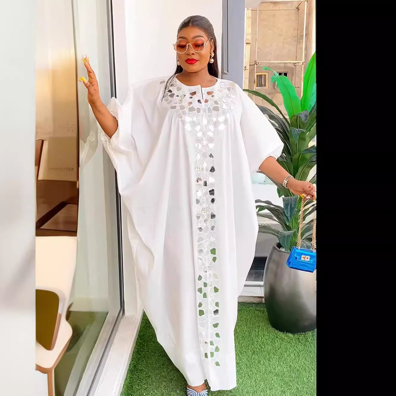 European and American cross-border supply hot diamond irregular patch dress African women's clothing large size loose robe