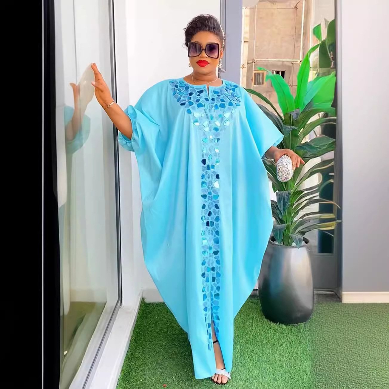 European and American cross-border supply hot diamond irregular patch dress African women's clothing large size loose robe