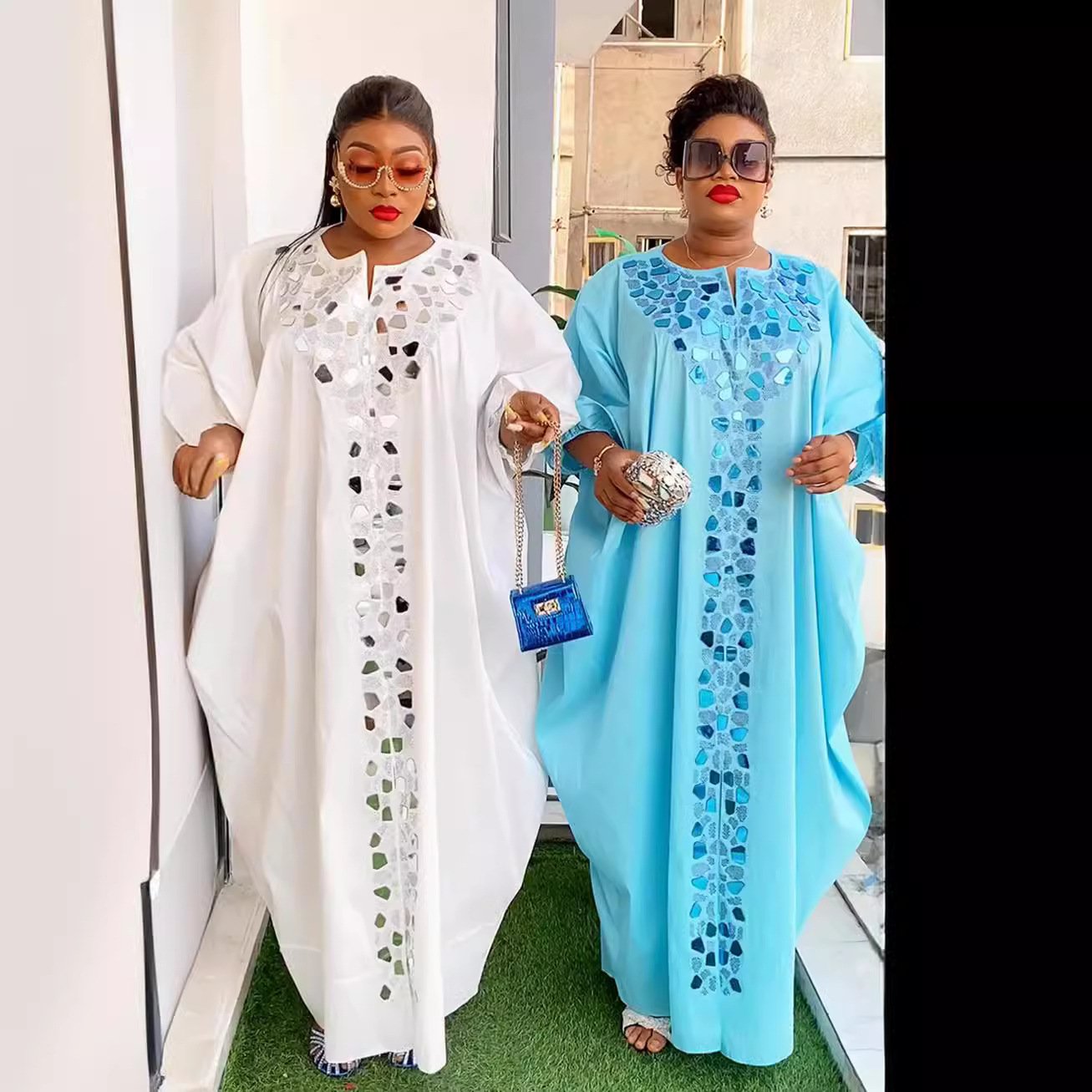 European and American cross-border supply hot diamond irregular patch dress African women's clothing large size loose robe