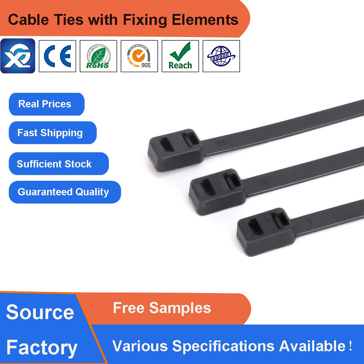Ready to Ship High Quality Self-Locking Plastic Nylon Zip Tie X85 Double Head Cable Ties