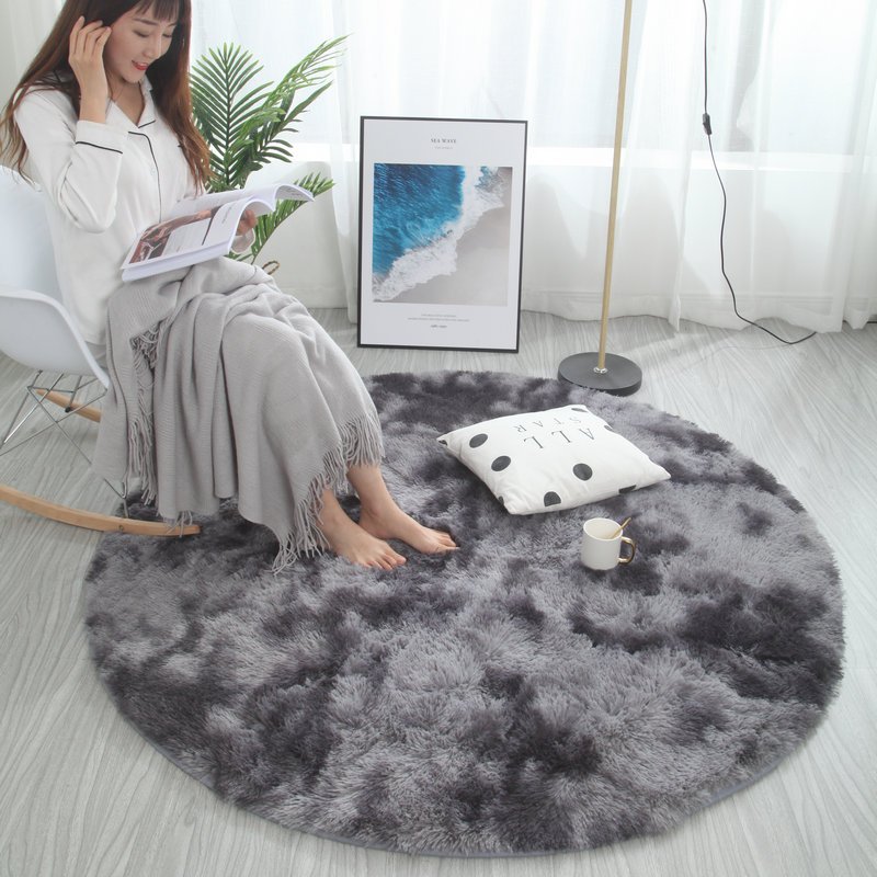 Grey Fluffy Tie Dyeing Faux Fur Rugs Round Rug Carpet Living Room Decor Computer Chair Shaggy Area Rug Modern Mats