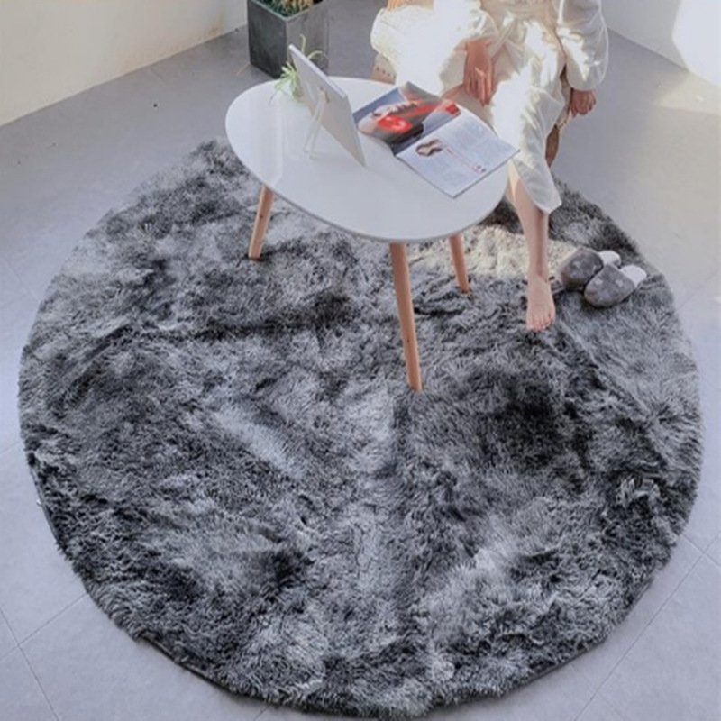 Grey Fluffy Tie Dyeing Faux Fur Rugs Round Rug Carpet Living Room Decor Computer Chair Shaggy Area Rug Modern Mats