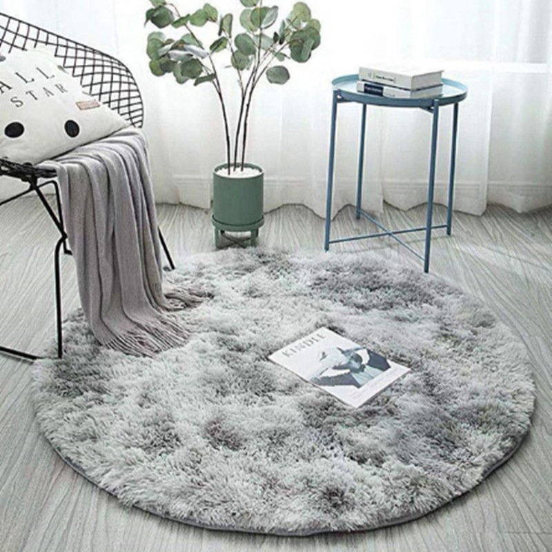 Grey Fluffy Tie Dyeing Faux Fur Rugs Round Rug Carpet Living Room Decor Computer Chair Shaggy Area Rug Modern Mats
