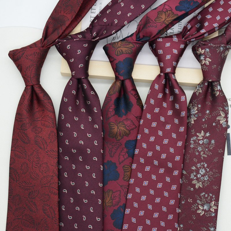 Tie men's formal dress vintage new wine red 8CM hand type business work students professional wear