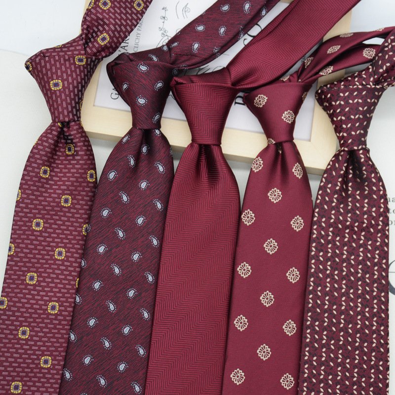 Tie men's formal dress vintage new wine red 8CM hand type business work students professional wear