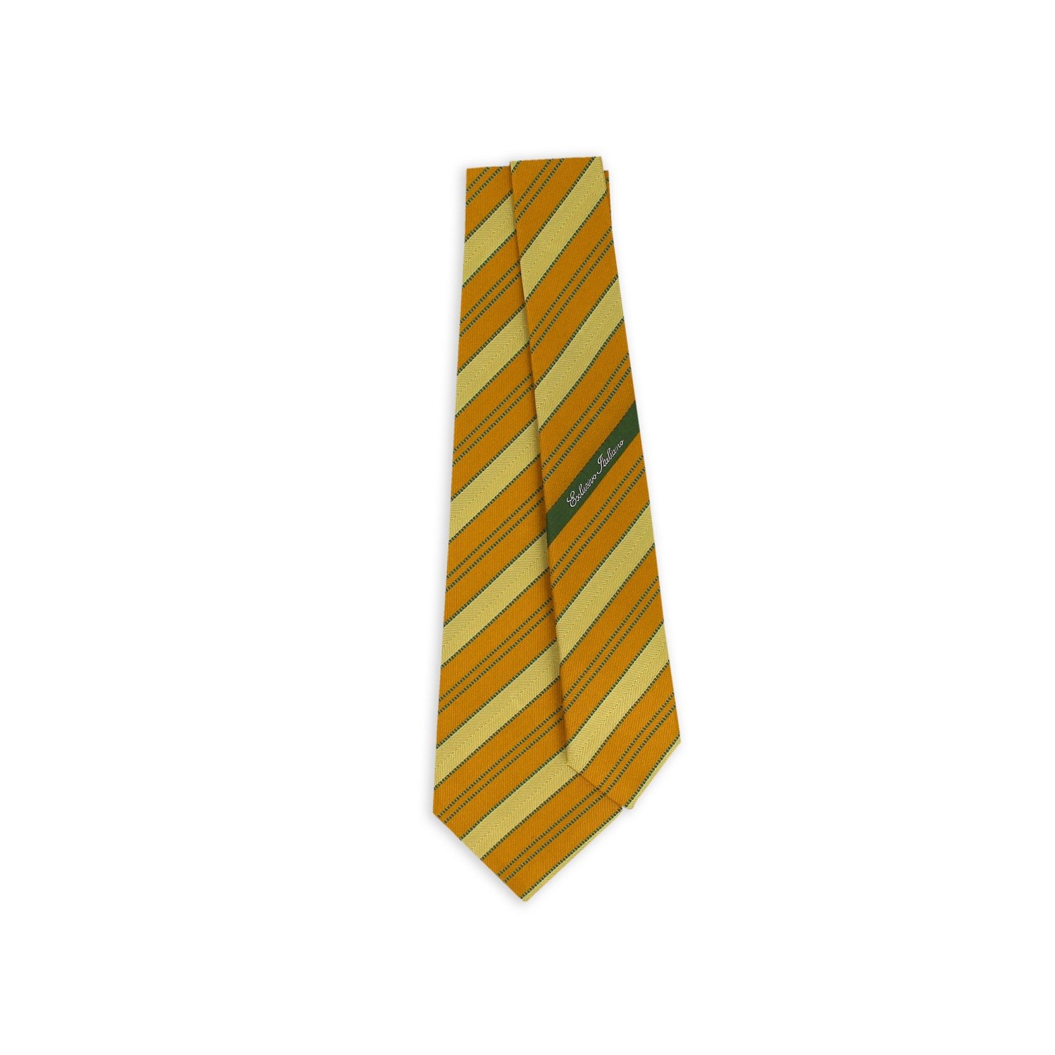 Italian Premium 100% Silk Jacquard Neck Tie Seven Fold Cagliari Yellow 148 cm Stylish Business Style Woven Weave