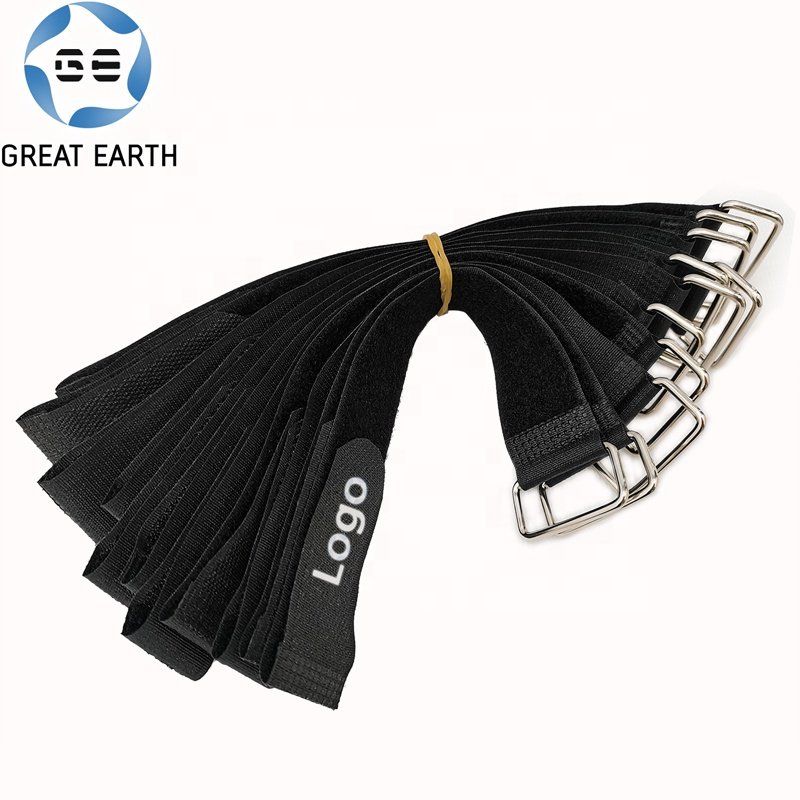 Adjustable Hook and Loop Strap Fasteners Tape Customizable Hook and Loop Cable Tie with Metal Buckle