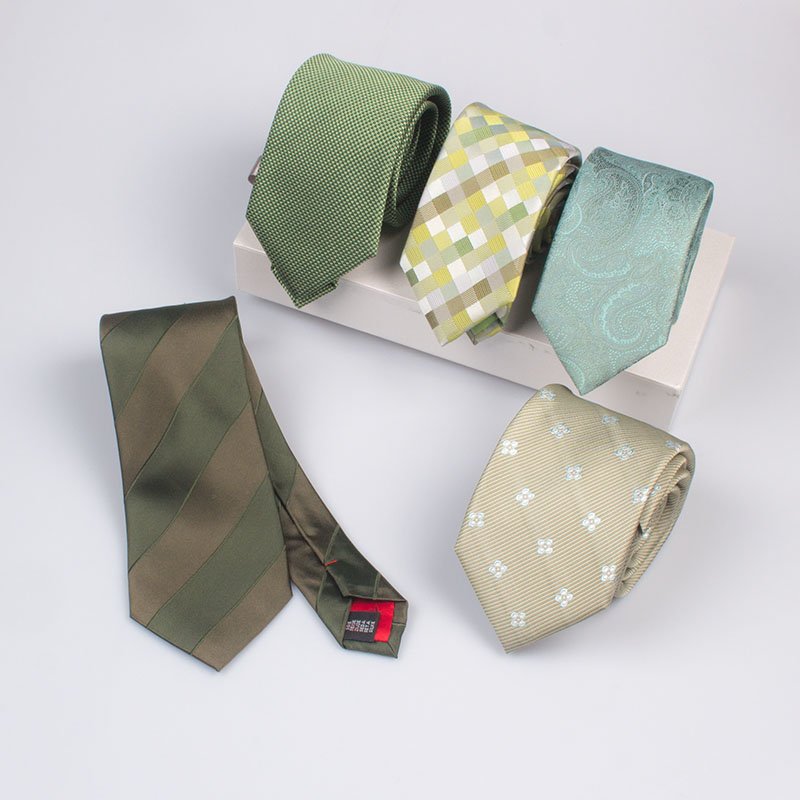 YAZHUO Factory Delivery Business Stripe Ties Blue Green Hand Made Printed Tie Fashion Custom Italian Silk Neck Ties for Men