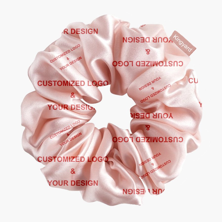 Creative personalized text design logo customized all over print scrunchie satin bamboo silk hair ties