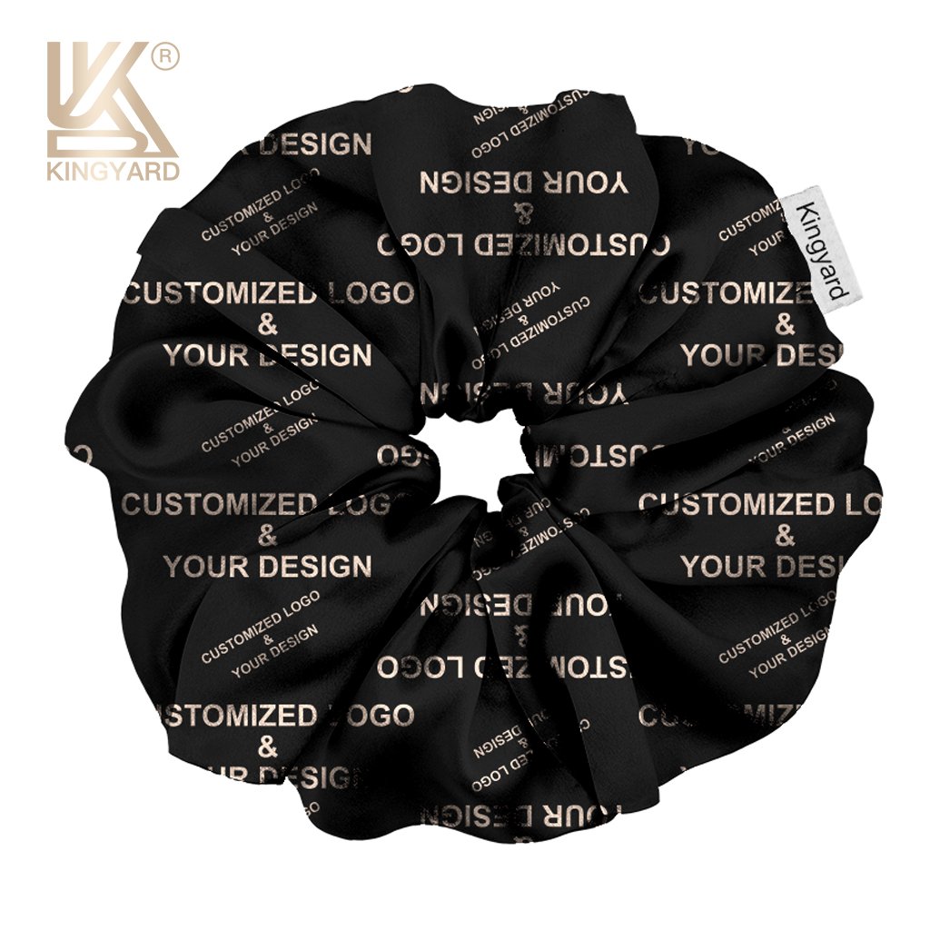 Creative personalized text design logo customized all over print scrunchie satin bamboo silk hair ties