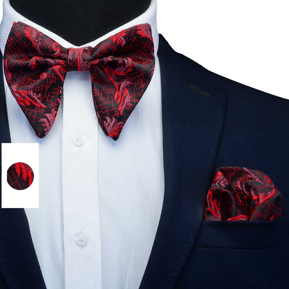 Cuyino Wholesale Mens Oversized 100% Silk Solid Black Bow Tie Solid Color Formal Tuxedo Big Bowtie Vintage Large Bowtie