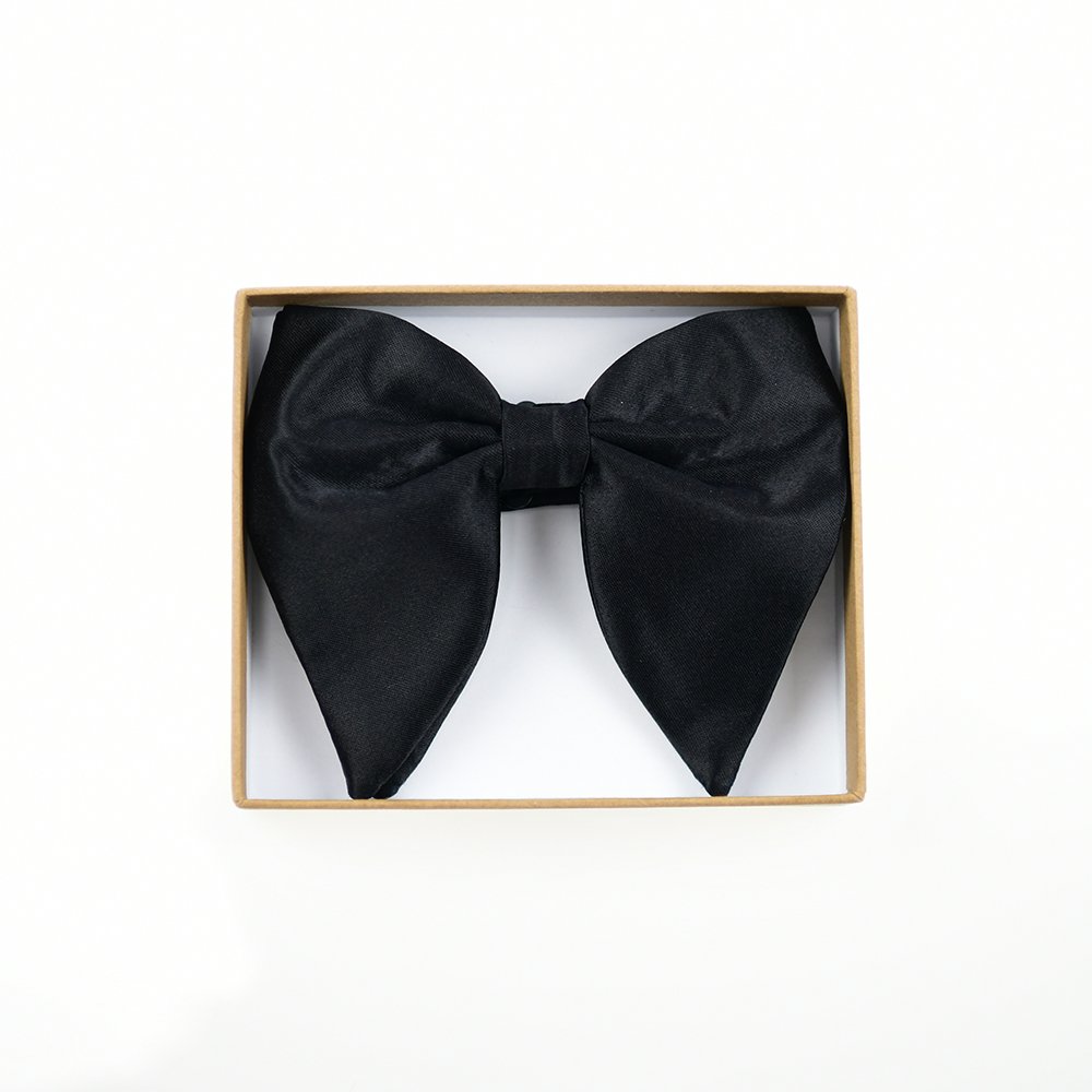 Cuyino Wholesale Mens Oversized 100% Silk Solid Black Bow Tie Solid Color Formal Tuxedo Big Bowtie Vintage Large Bowtie