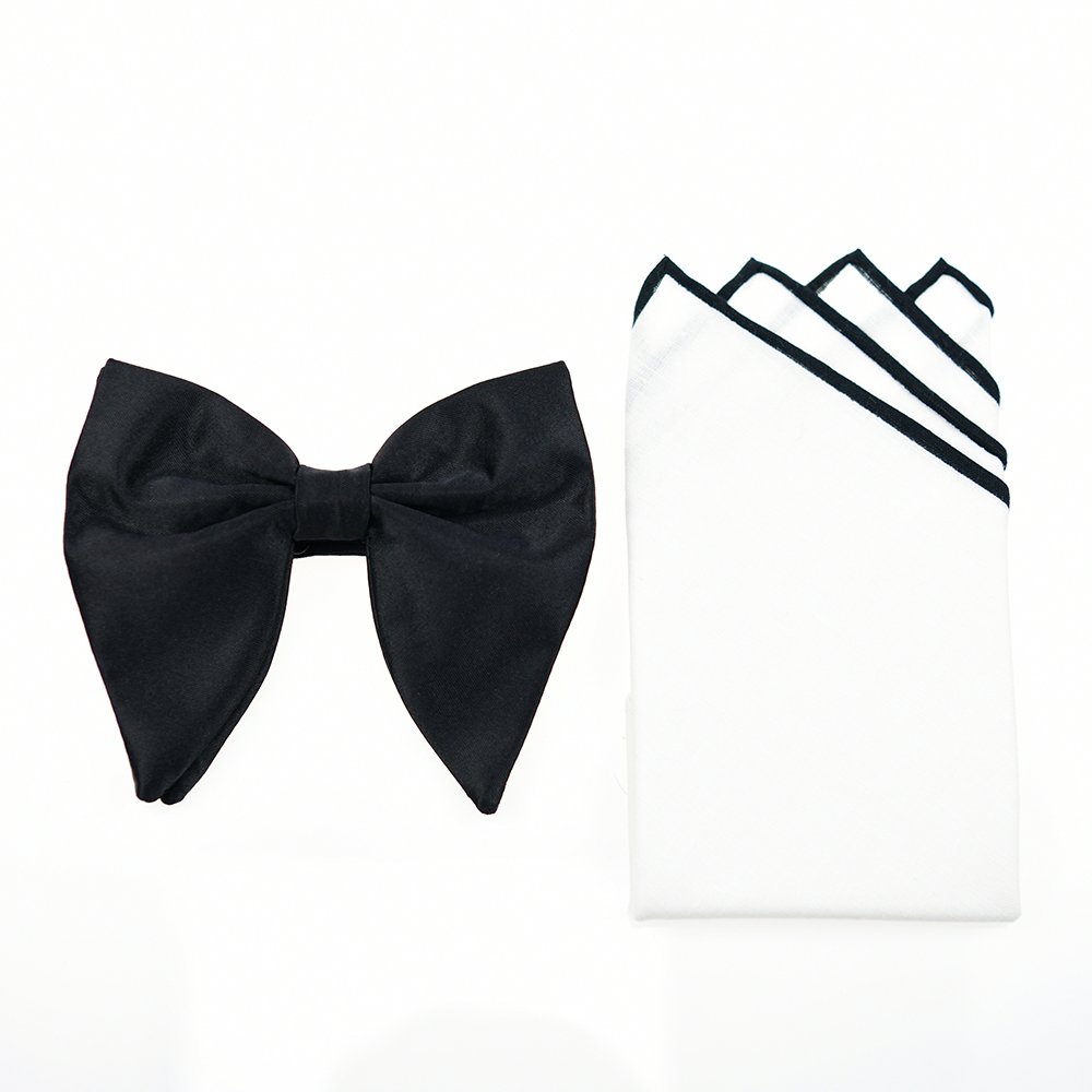 Cuyino Wholesale Mens Oversized 100% Silk Solid Black Bow Tie Solid Color Formal Tuxedo Big Bowtie Vintage Large Bowtie