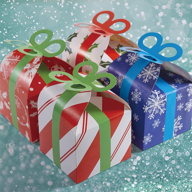 Christmas Santa Claus Snowman Gift Box Coated Paper with Sweet Candy Cookies Packaging Matt Lamination UV Coating Tied Ribbon