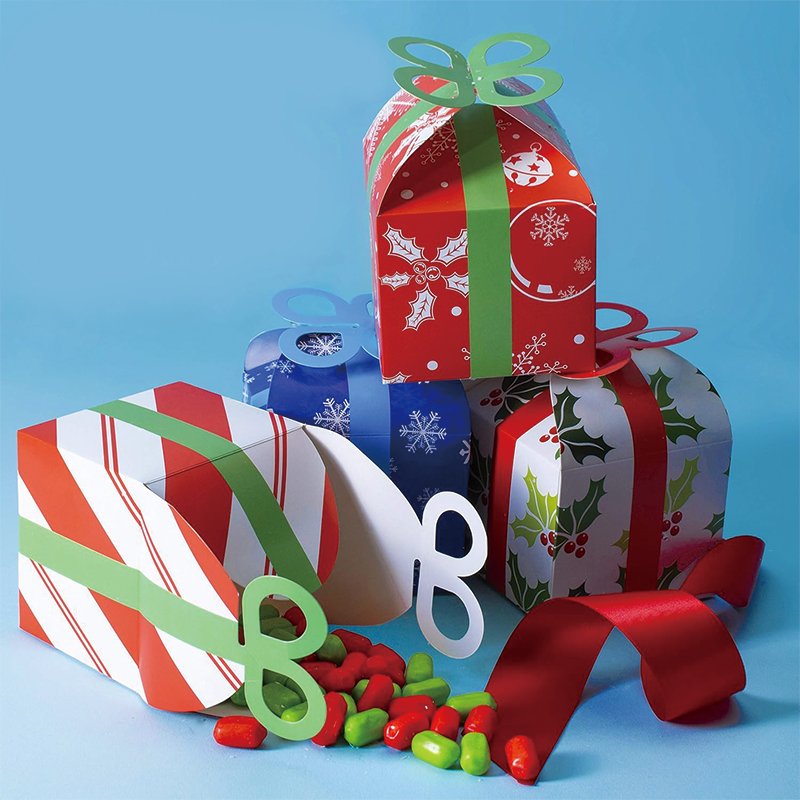 Christmas Santa Claus Snowman Gift Box Coated Paper with Sweet Candy Cookies Packaging Matt Lamination UV Coating Tied Ribbon