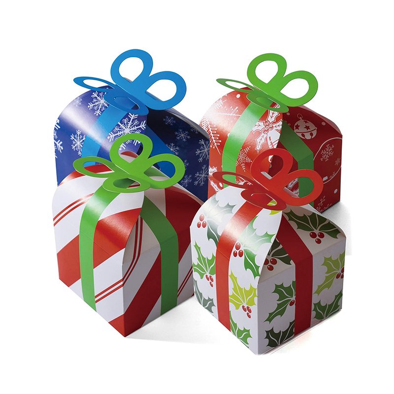 Christmas Santa Claus Snowman Gift Box Coated Paper with Sweet Candy Cookies Packaging Matt Lamination UV Coating Tied Ribbon
