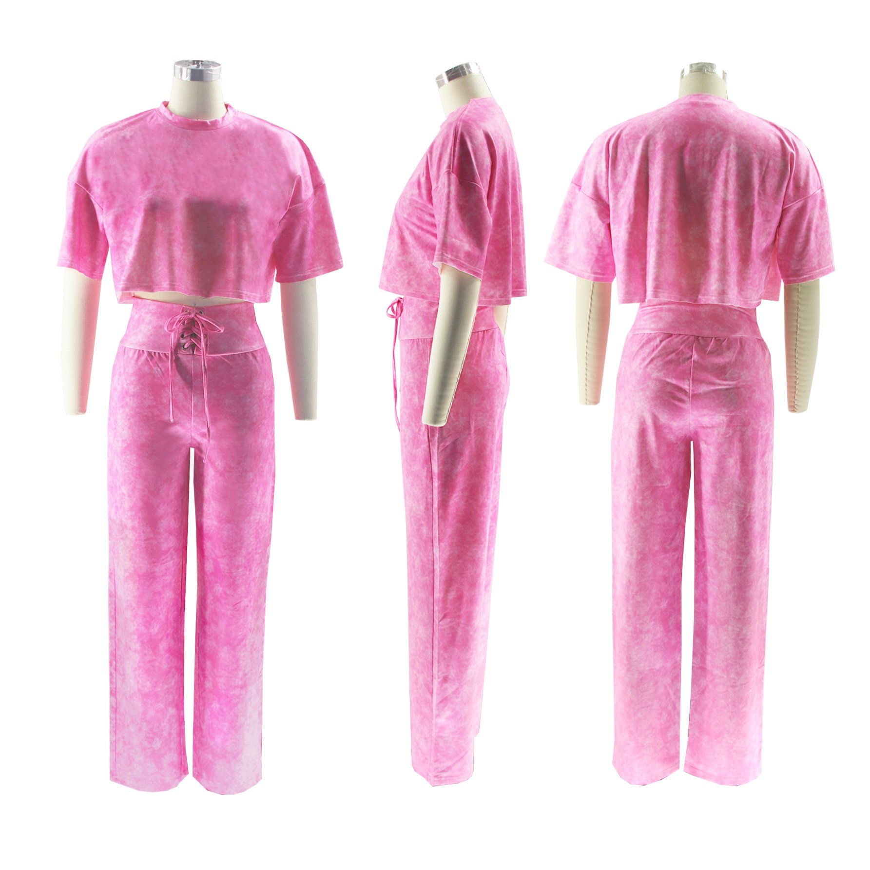 Peeqi TW479 Tie dye shirt tops and strap bandage straight pants casual 2 piece streetwear plus size two piece set women clothing