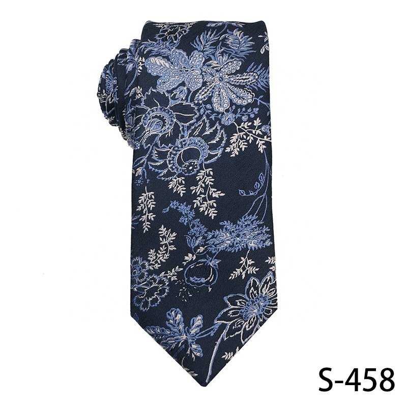 Navy Blue 1200 Needle Woven Neckties, Italian Silk Fabric Polyester Neckties, Mens Floral Ties , Ties For Men Striped And Dot