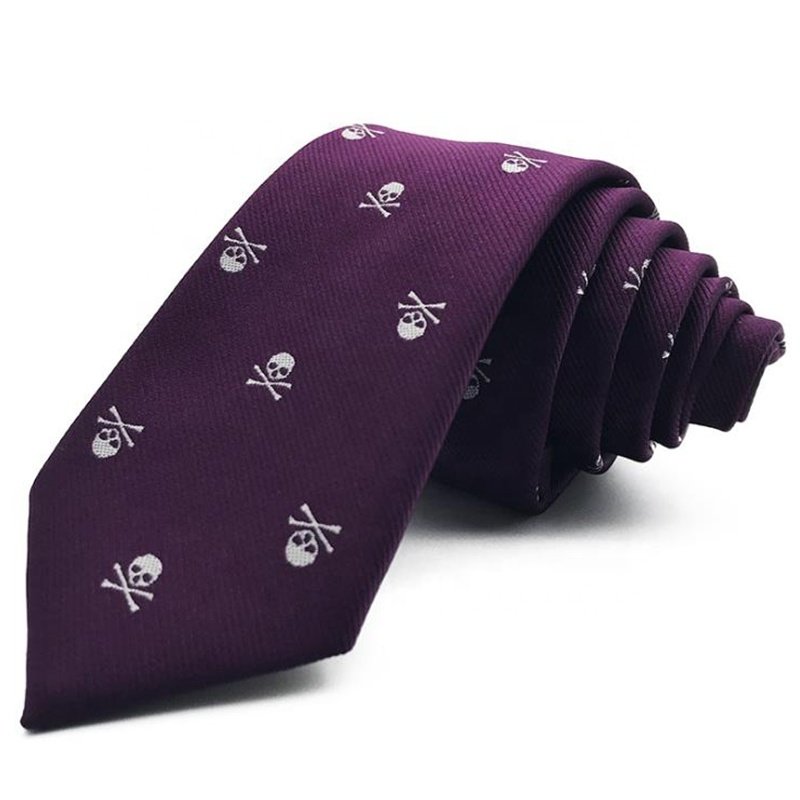 modern design custom skull logo solid color polyester halloween ties for men