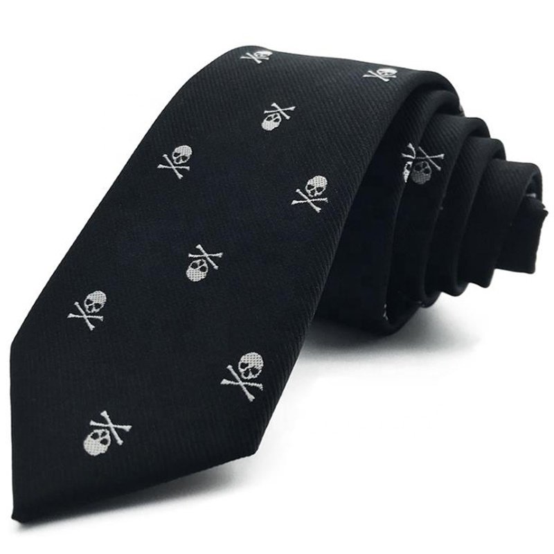 modern design custom skull logo solid color polyester halloween ties for men