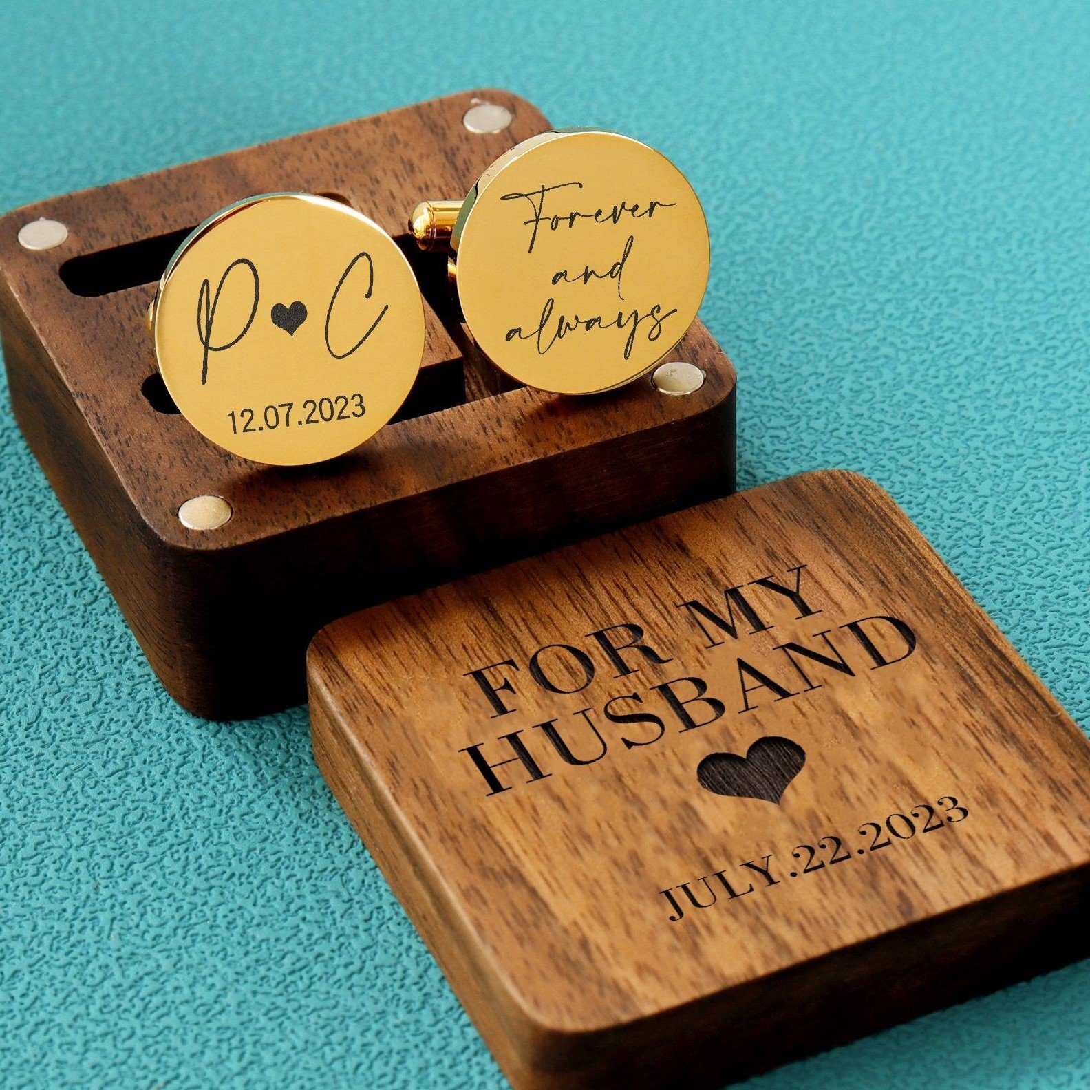 Jingrun Custom Logo cufflinks Engraved Wooden Box Optional personalized Cuff links for Groom groomsmen Wood Anniversary