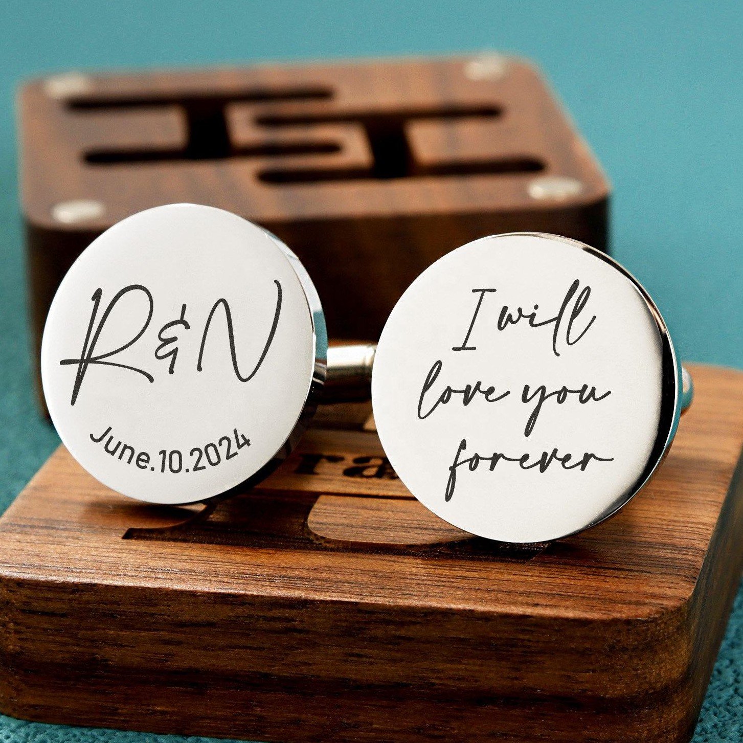 Jingrun Custom Logo cufflinks Engraved Wooden Box Optional personalized Cuff links for Groom groomsmen Wood Anniversary
