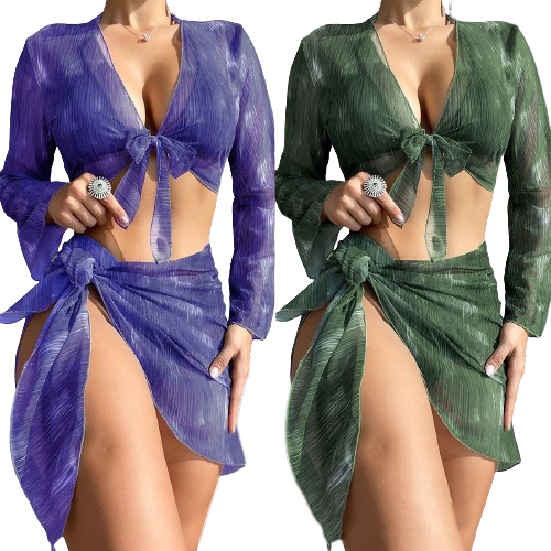 Tie dye print bikini 4 piece swimwear cover up skirt women sexy swimwear