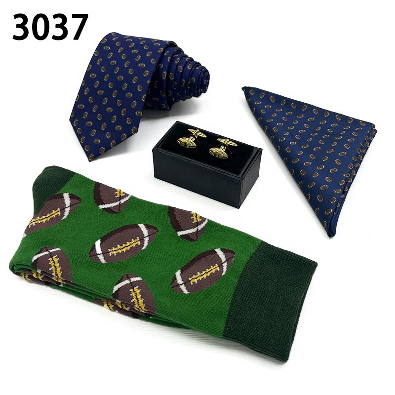 High quality wholesale custom corbata fiestas men necktie set cufflink pocket square novelty animal tie and sock set