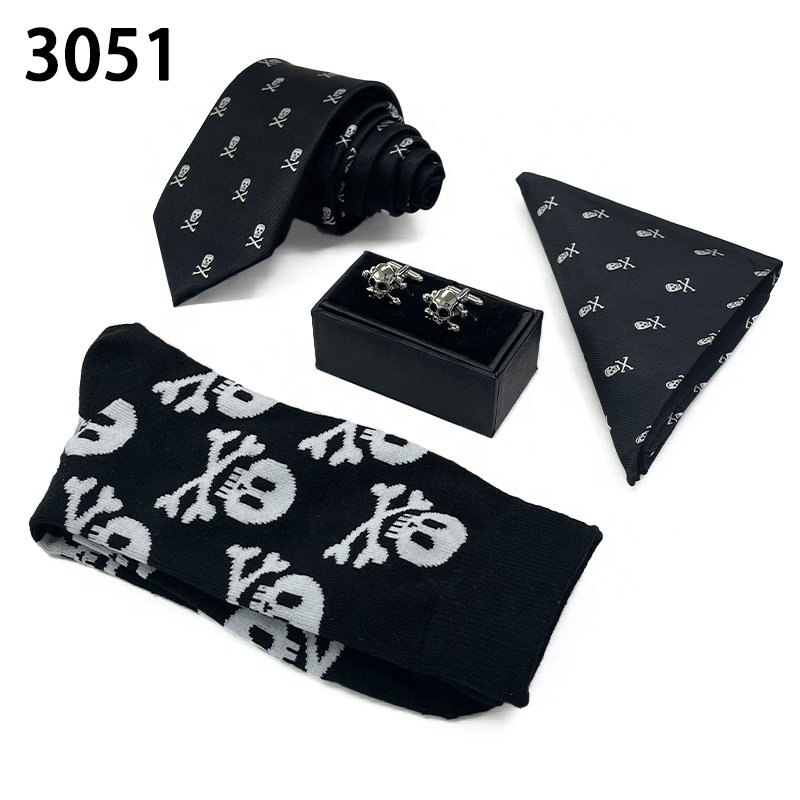 High quality wholesale custom corbata fiestas men necktie set cufflink pocket square novelty animal tie and sock set