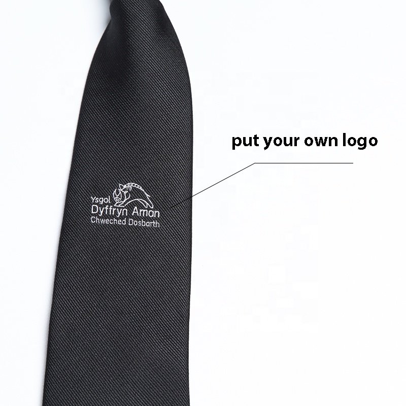 Men's custom your logo uniform clip on tie neck bow ties school polyester tied neckties black woven jacquard for student