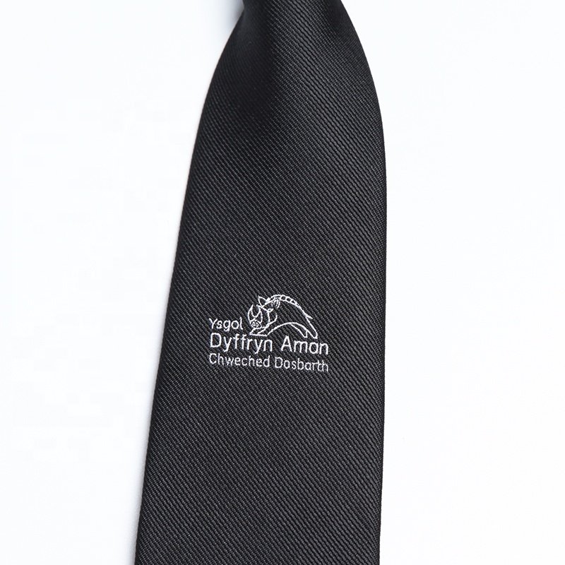 Men's custom your logo uniform clip on tie neck bow ties school polyester tied neckties black woven jacquard for student