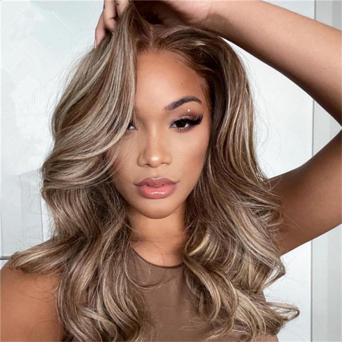 wholesale Ash Blonde Highlights On Brown Hot Selling Hair Wigs Human Hair 5x5 Closure Wigs Body Wave
