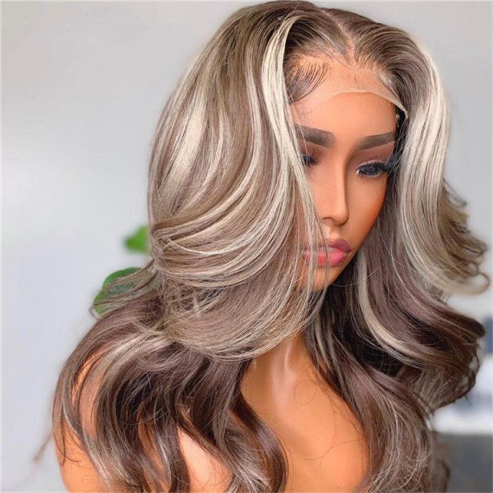 wholesale Ash Blonde Highlights On Brown Hot Selling Hair Wigs Human Hair 5x5 Closure Wigs Body Wave