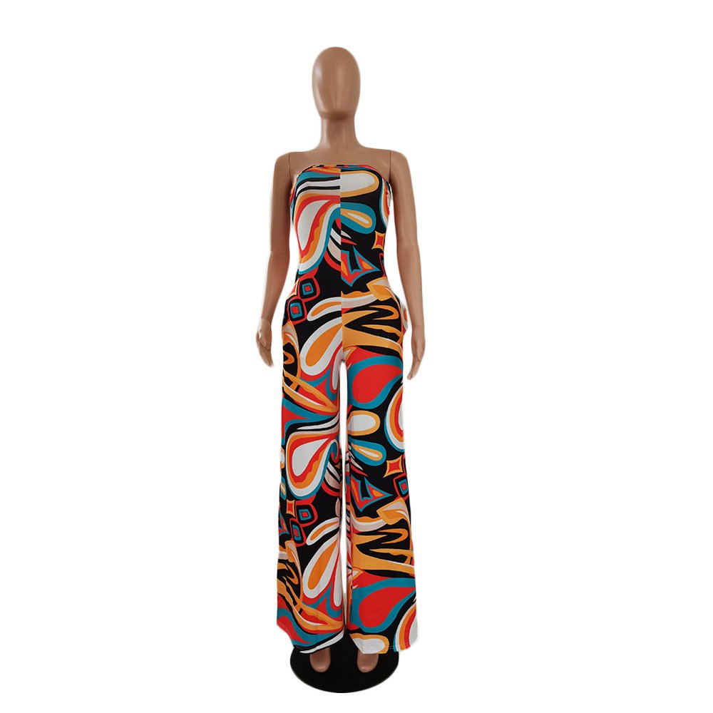 summer Women clothing ladies loose casual fashion printing jumpsuit tube top women's wide leg jumpsuits