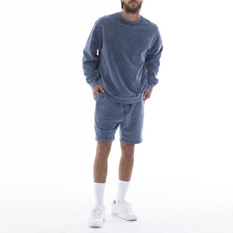 Acid Wash Men 2 Piece Short Set Sportswear Crew Neck Custom Tracksuits Summer Shorts And Hoodie Jogger Set