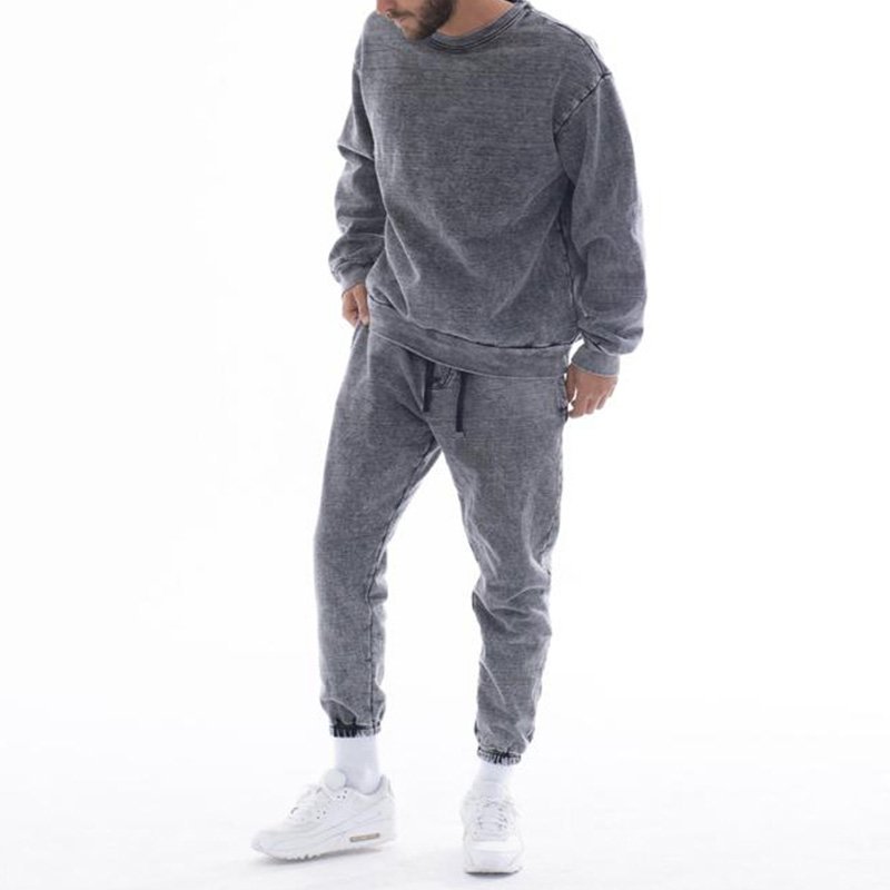 Acid Wash Men 2 Piece Short Set Sportswear Crew Neck Custom Tracksuits Summer Shorts And Hoodie Jogger Set